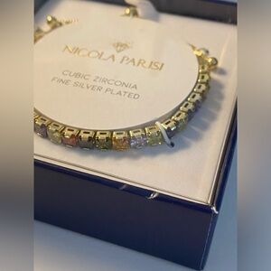 Nicola Parisi Adjustable Rainbow Cubic Zirconium Bracelet - Silver Plated, NIB
